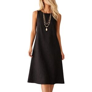 Uniqlo Linen Blend A Line Dress Black Sleeveless Minimalist XS NWT